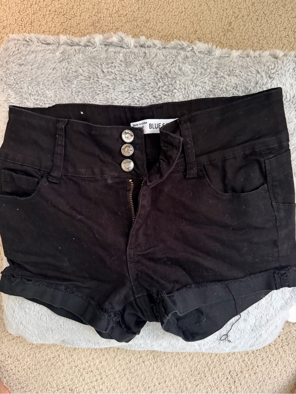 Black High-Waist Cotton-Blend Shorts with Triple Button
